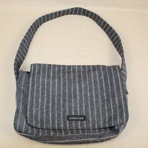 Collection Grey Pinstripe Wool Blend Messenger Bag Small Dark Academia Preppy